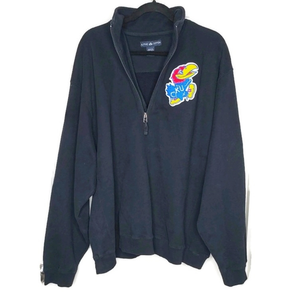 Alpine Cotton Kansas Jayhawks Logo Half Zip Sweatshirt Size XXL - Picture 3 of 10